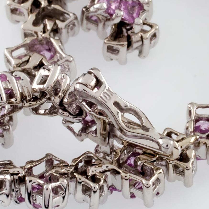 10k White Gold Diamond and Pink Amethyst Tennis Bracelet TDW = 8.28 ct In Good Condition For Sale In Sherman Oaks, CA