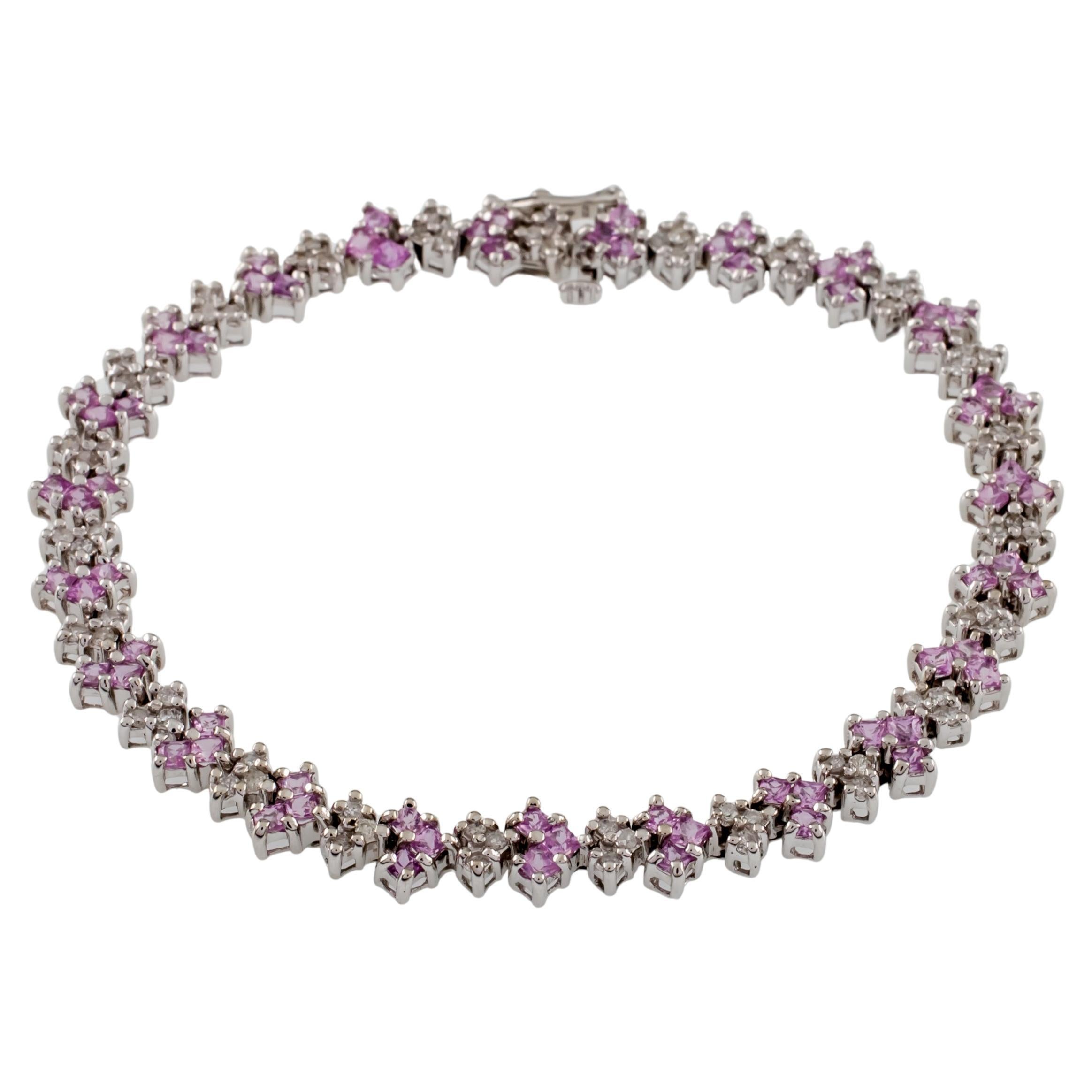10k White Gold Diamond and Pink Amethyst Tennis Bracelet TDW = 8.28 ct For Sale