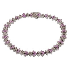 Bracelet tennis en or blanc 10 carats avec diamants et améthyste rose TDW = 8,28 carats