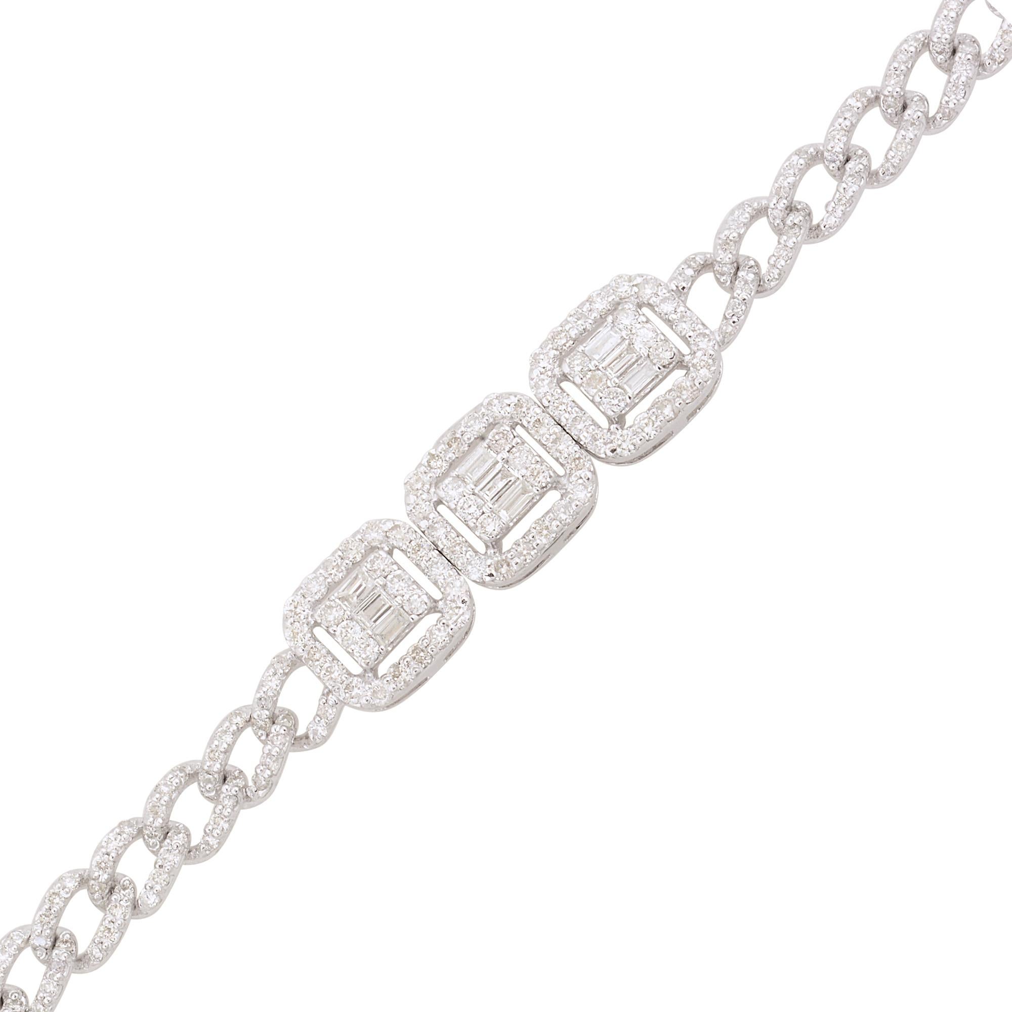 This diamond charm bracelet is a versatile piece that can be worn on various occasions, from casual outings to formal events. It adds a touch of glamour and sophistication to any ensemble and can be layered with other bracelets for a personalized