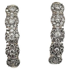 10K White Gold Diamond Cluster Hoop Earrings #25115