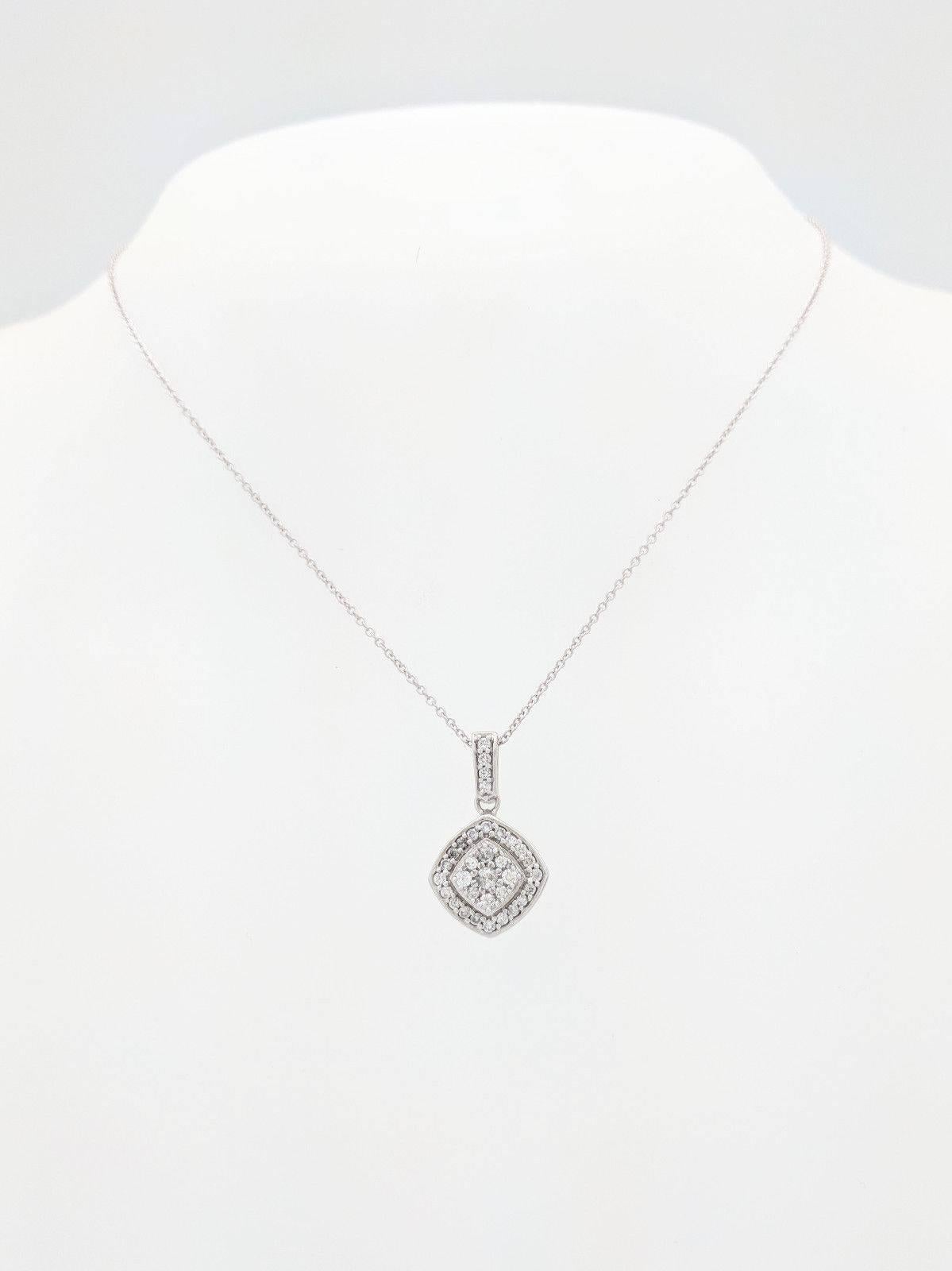  10K White Gold Diamond Cluster Pendant/Necklace 16