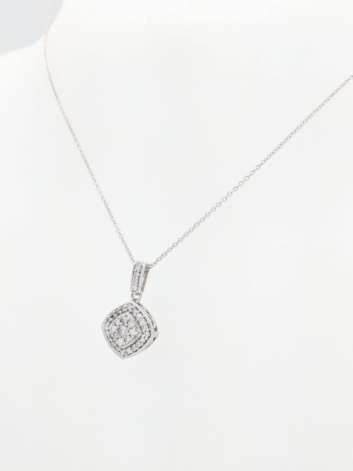 Contemporary 10 Karat White Gold Diamond Cluster Pendant/Necklace .50 Carat