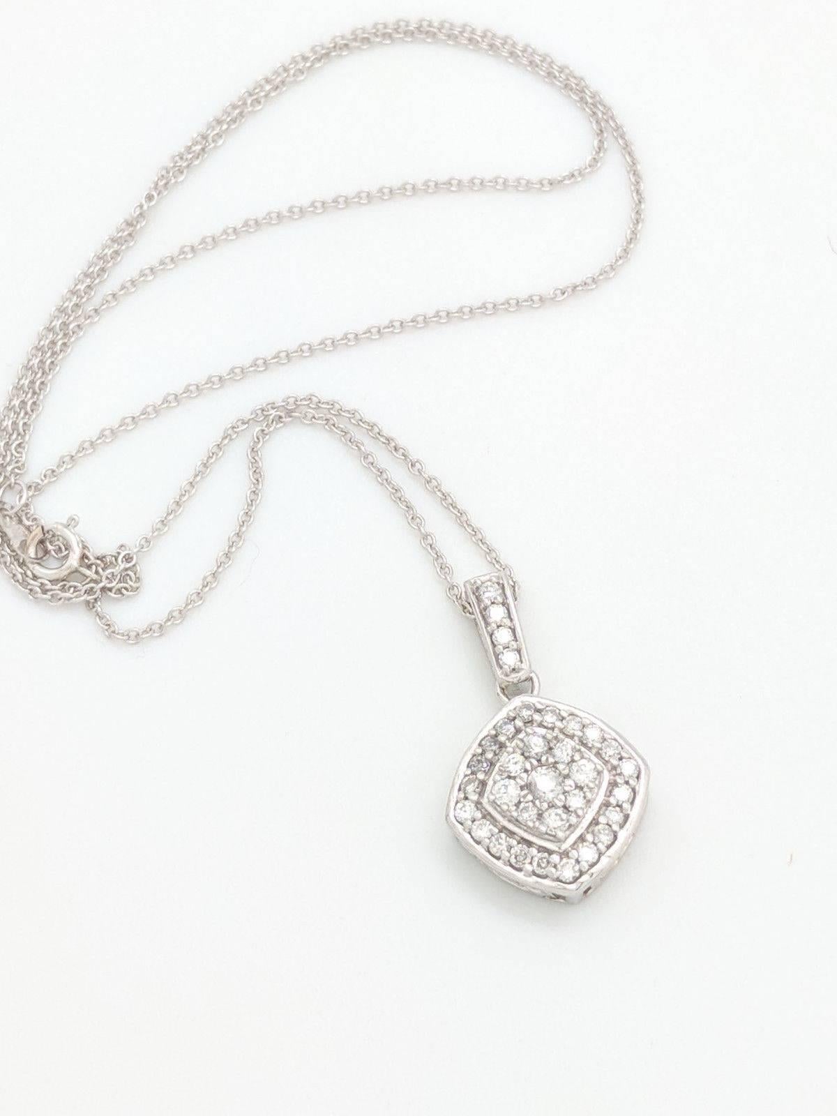 Round Cut 10 Karat White Gold Diamond Cluster Pendant/Necklace .50 Carat