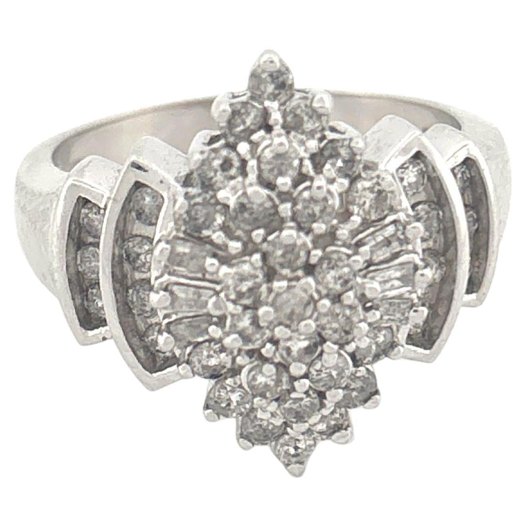 10K White Gold Diamond Cluster Ring, Late 20th Century, Unisex