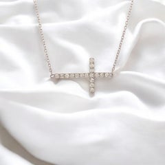 Faeryn  10k White Gold Diamond Cross Necklace with .25 CTW Natural Diamonds
