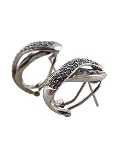 10K White Gold Diamond Crossover Hoop Earrings #18580