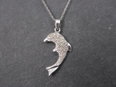 10K White Gold Diamond Dolphin Pendant Necklace