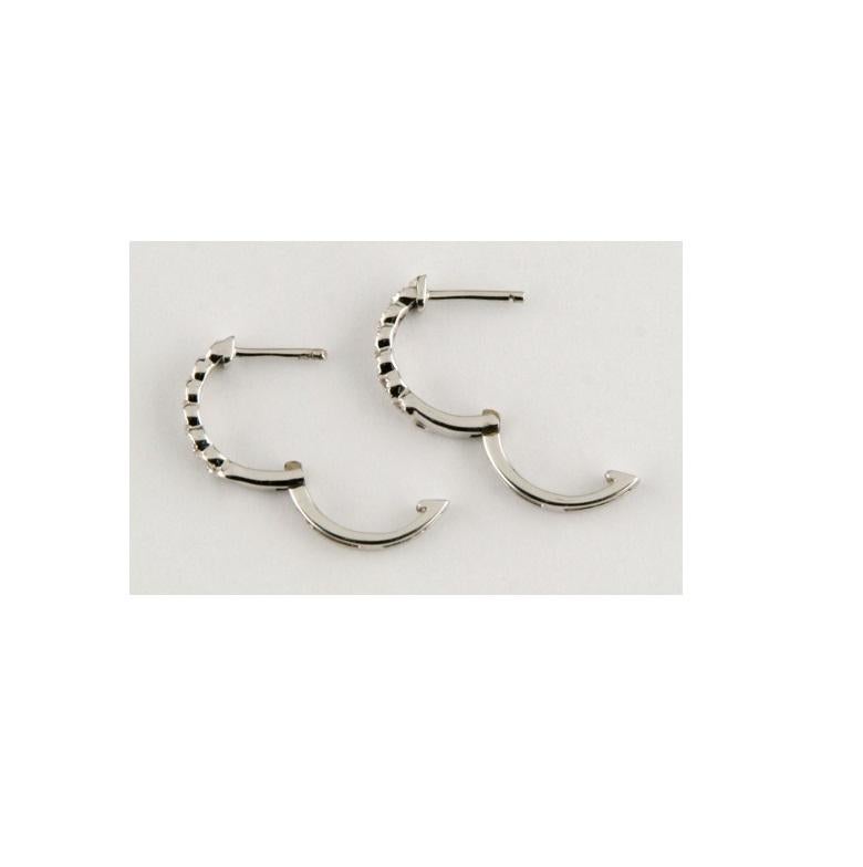 Round Cut 10k White Gold Diamond Hoop Earrings with Snapbacks, 0.10 Carat For Sale