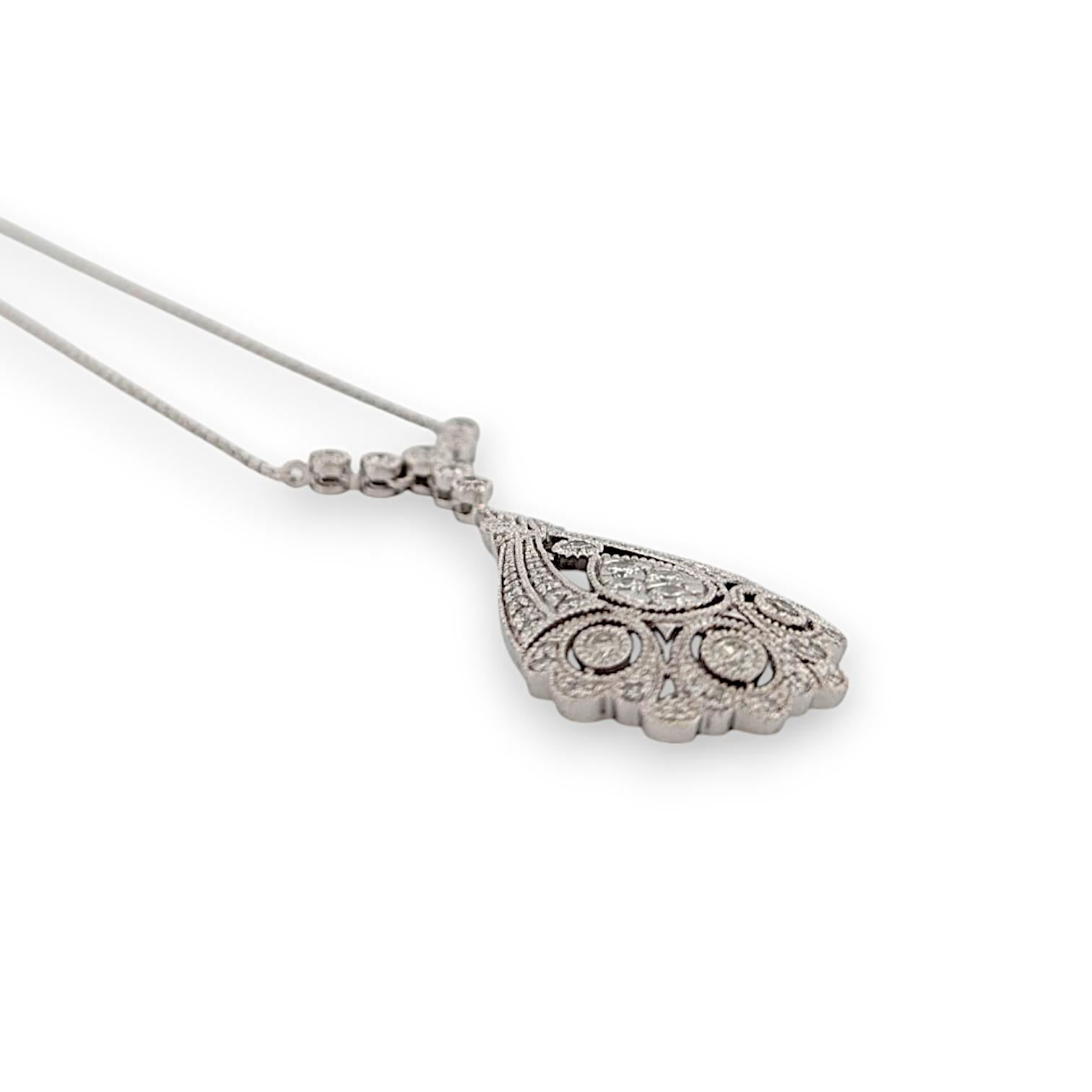 Cushion Cut Fiora  10k White Gold Diamond Pendant Necklace with .88 CTW Natural Diamonds For Sale