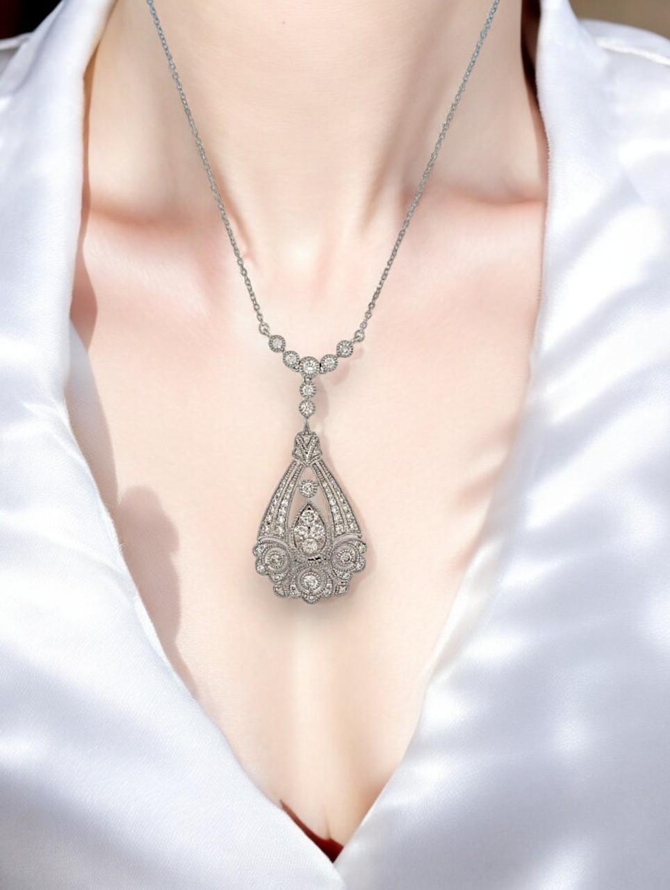 Women's Fiora  10k White Gold Diamond Pendant Necklace with .88 CTW Natural Diamonds For Sale