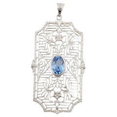 10K White Gold Filigree Pendant with Oval Lab Created Blue Spinel #15626