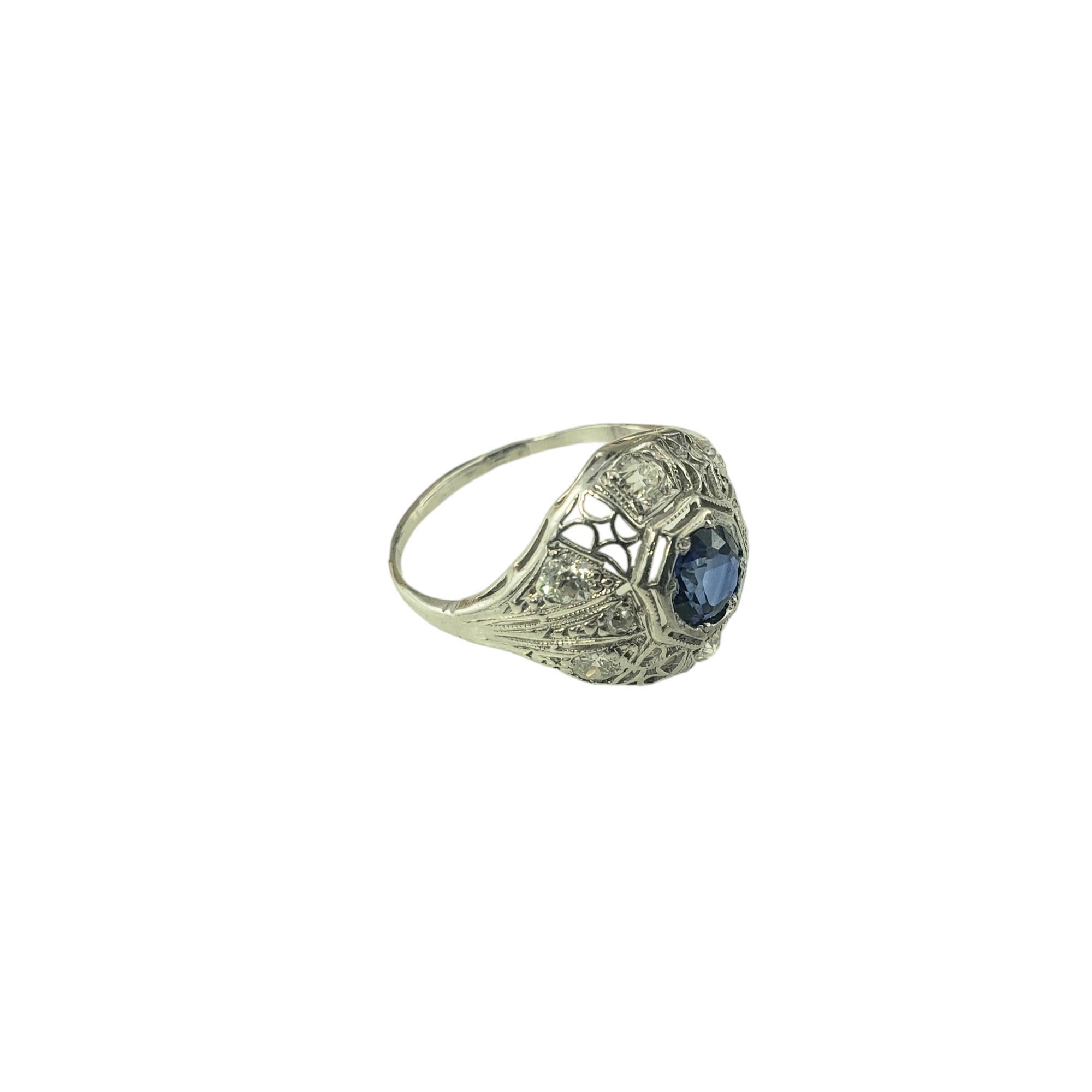 Contemporary 10K White Gold Filigree Sapphire and Diamond Ring Size 7  #19496
