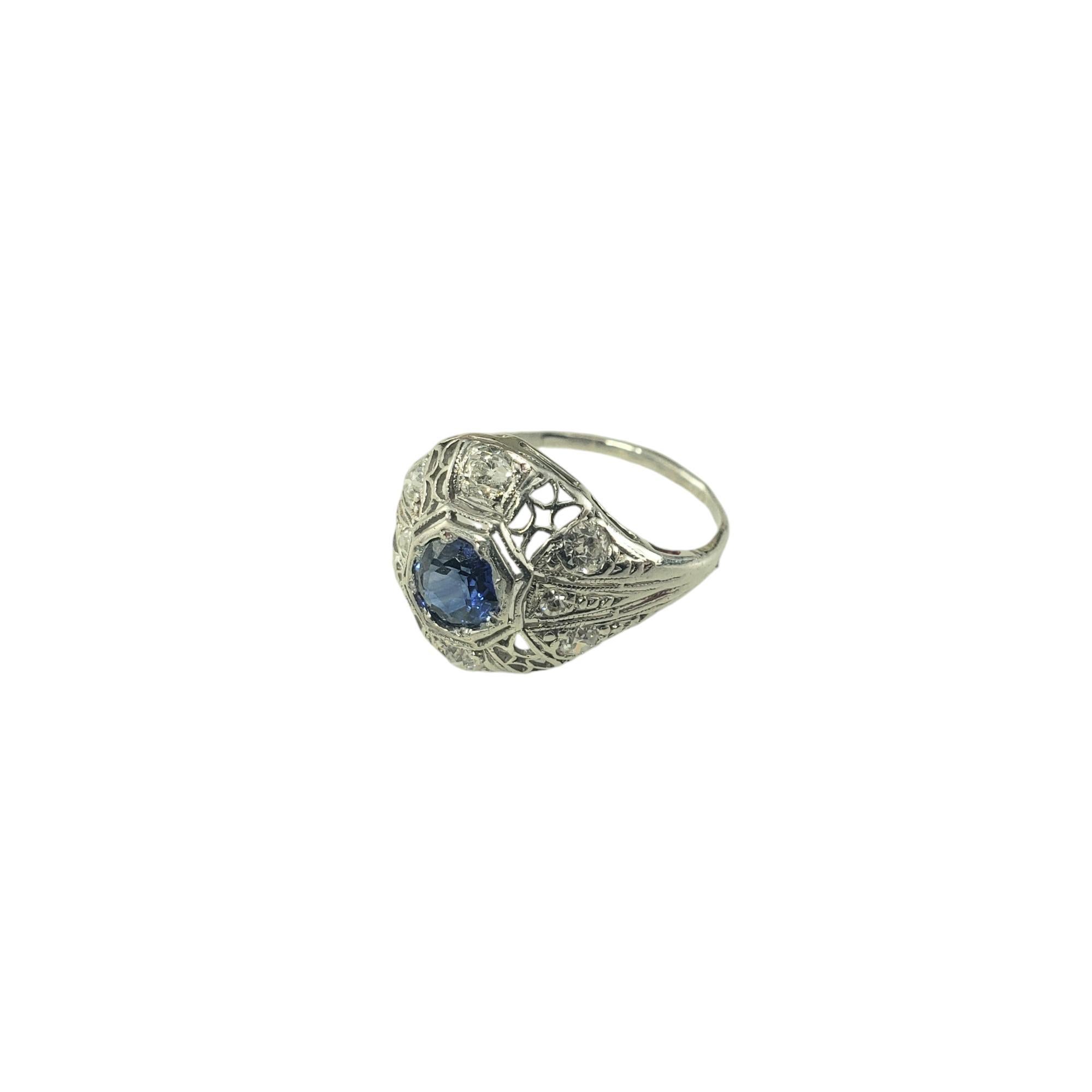 Round Cut 10K White Gold Filigree Sapphire and Diamond Ring Size 7  #19496