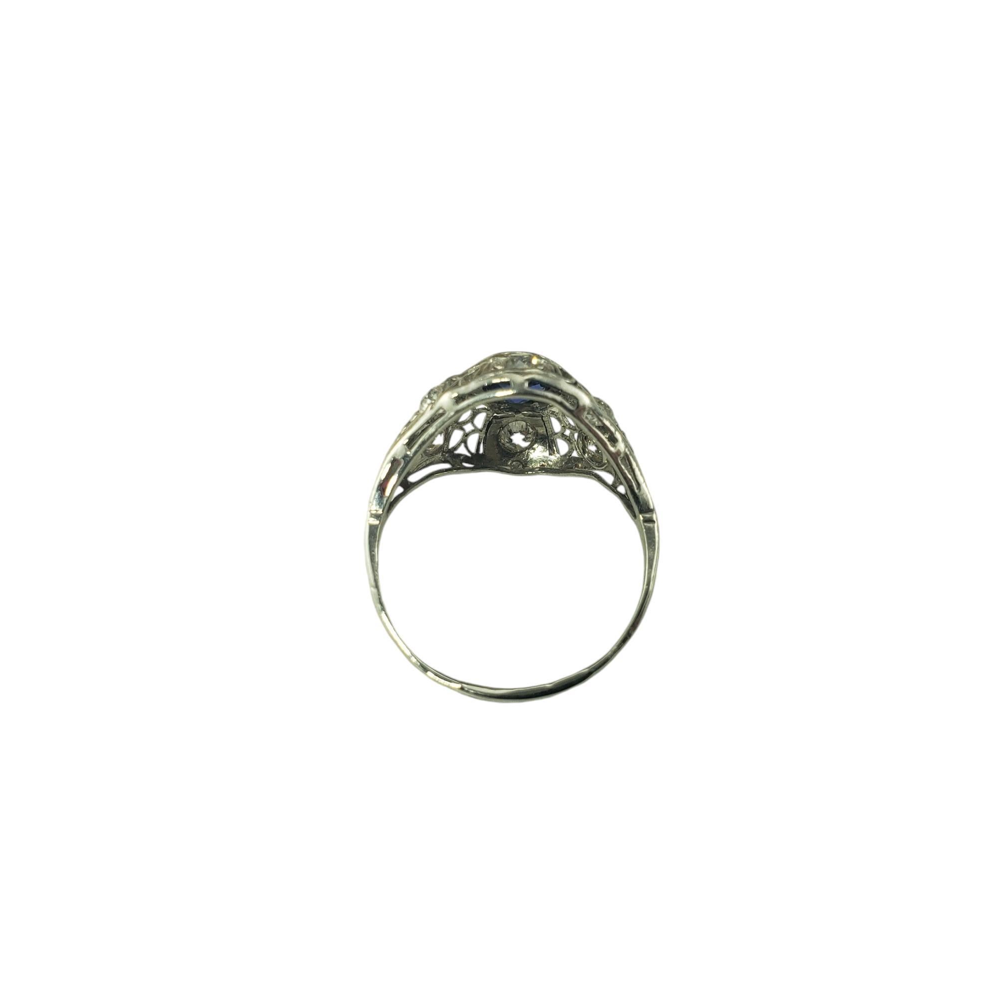 10K White Gold Filigree Sapphire and Diamond Ring Size 7  #19496 In Good Condition In Washington Depot, CT