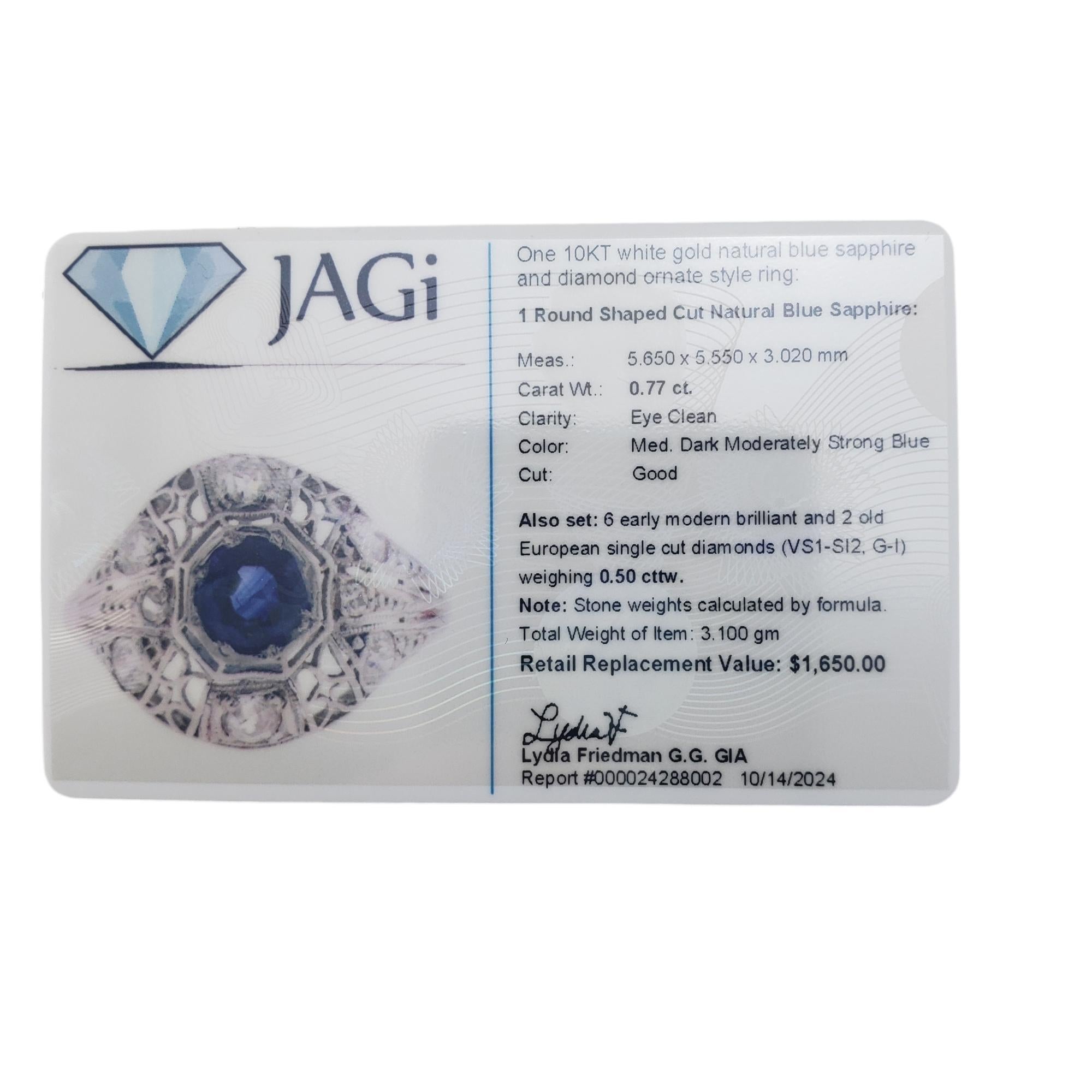 10K White Gold Filigree Sapphire and Diamond Ring Size 7  #19496 2