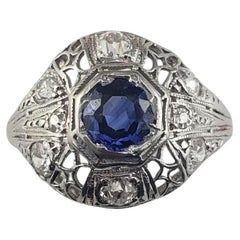 10K White Gold Filigree Sapphire and Diamond Ring Size 7  #19496