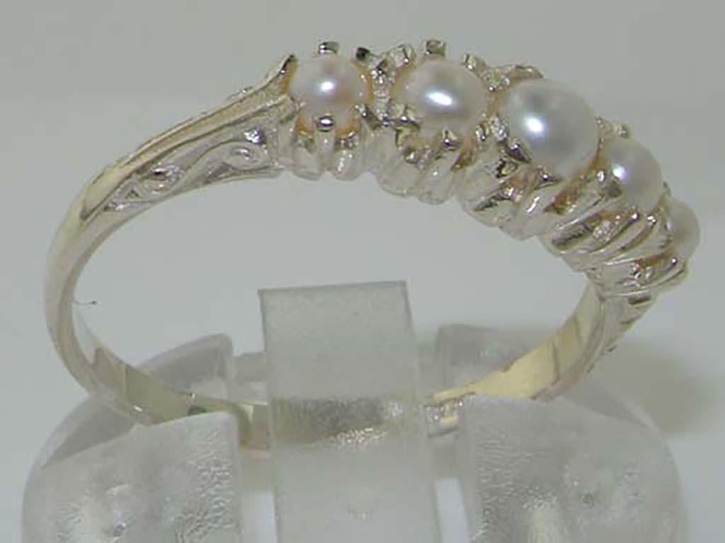 For Sale:  10K White Gold Freshwater Pearl Vintage Style Half Eternity Band Customizable 2