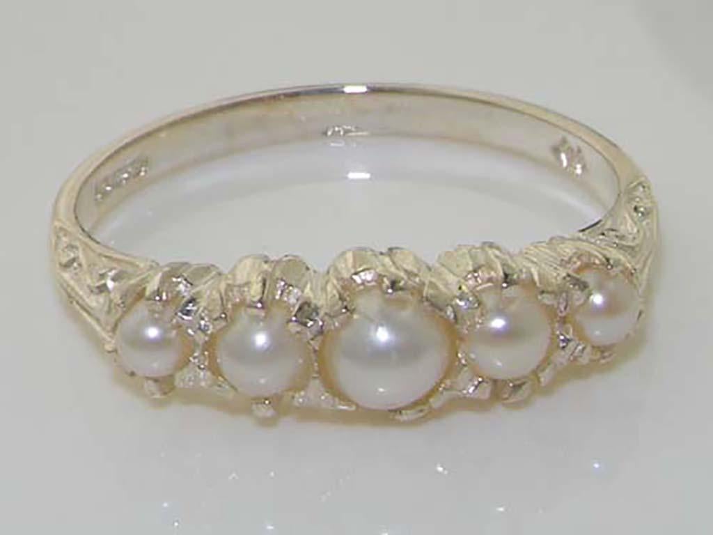 For Sale:  10K White Gold Freshwater Pearl Vintage Style Half Eternity Band Customizable 4