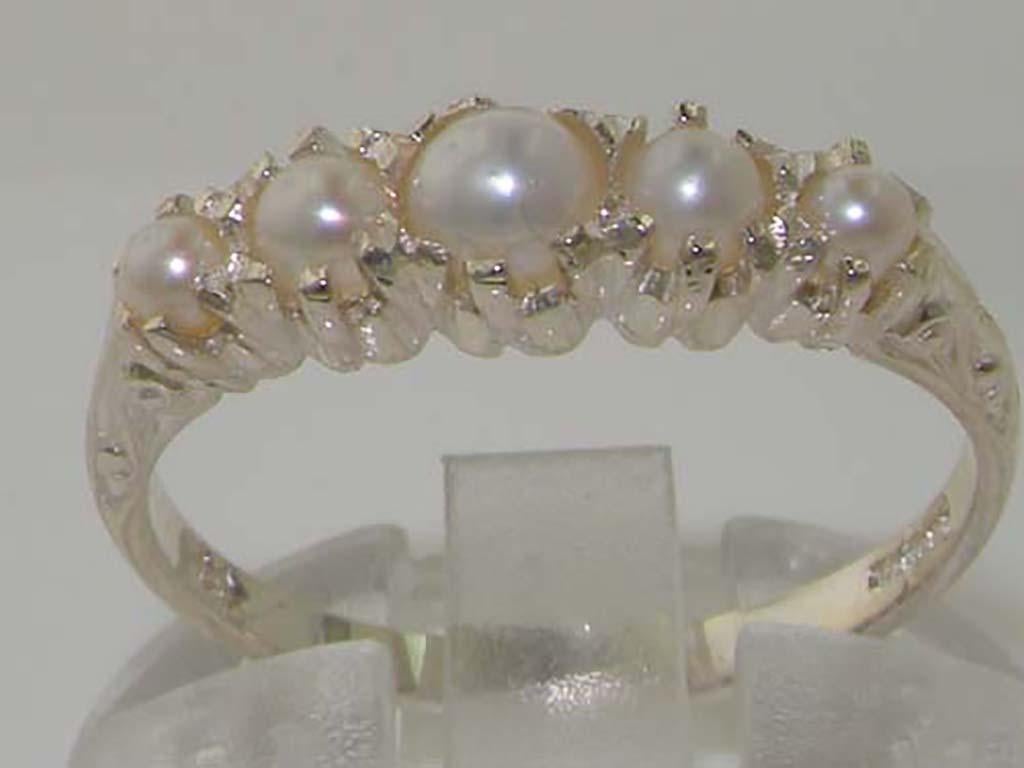 For Sale:  10K White Gold Freshwater Pearl Vintage Style Half Eternity Band Customizable 5