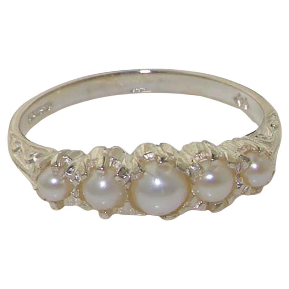 For Sale:  10K White Gold Freshwater Pearl Vintage Style Half Eternity Band Customizable
