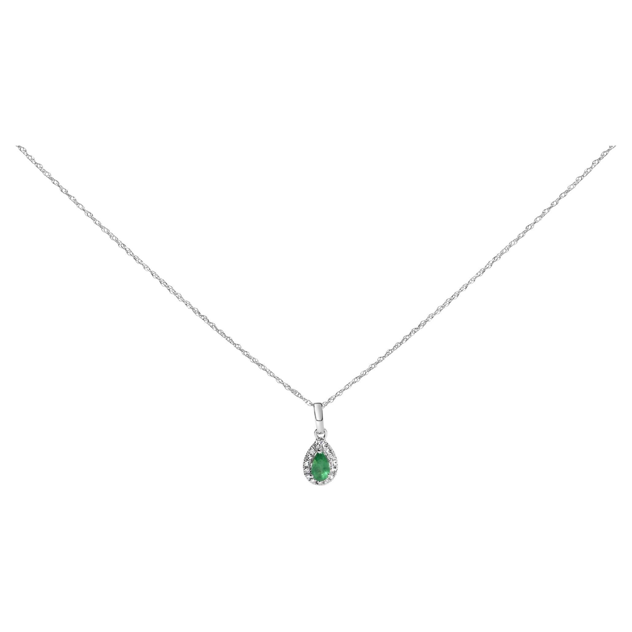 Collana con ciondolo a forma di pera con accenti di diamanti e pietre preziose in oro bianco 10K