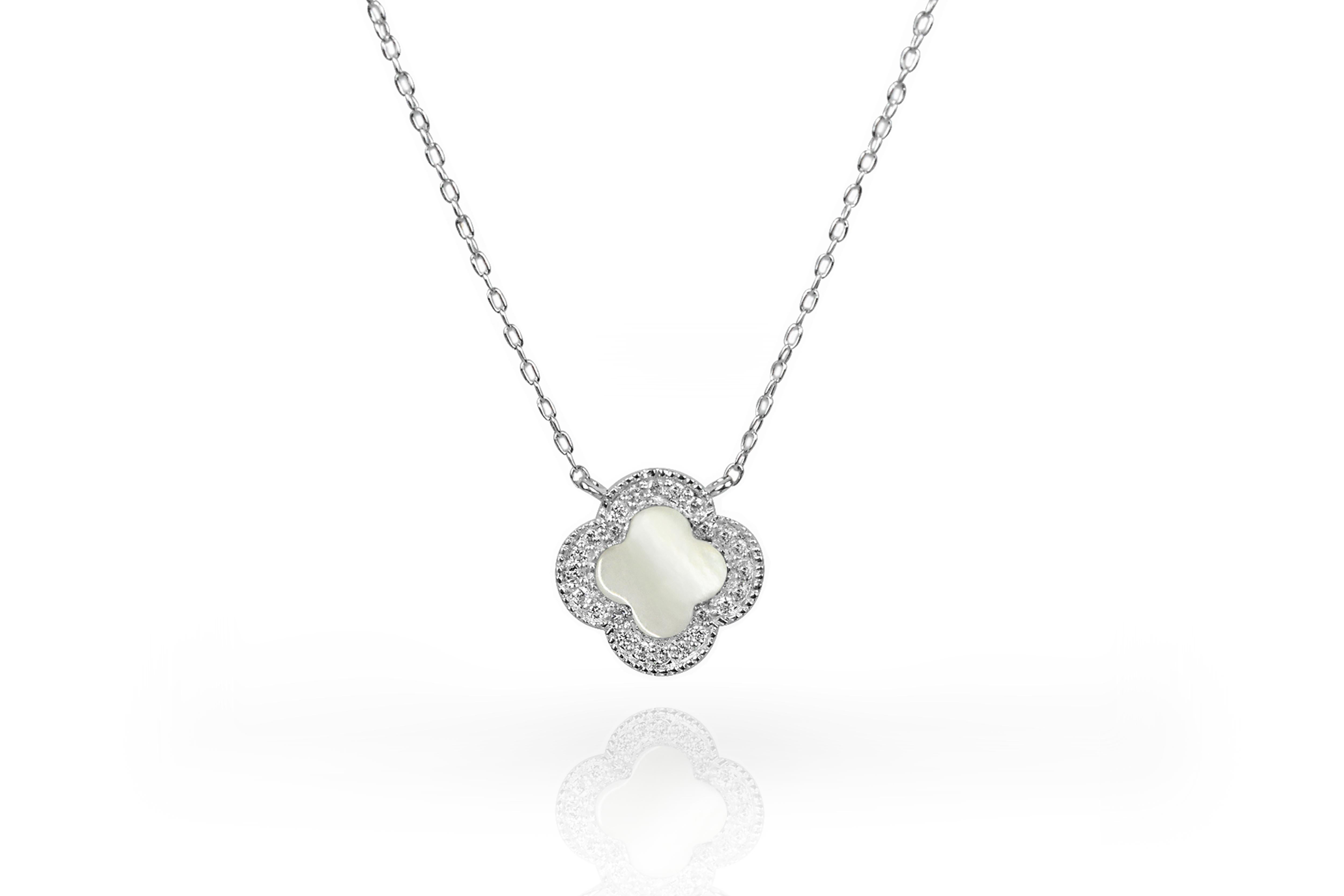 Modern 10k White Gold Gemstone Clover Necklace Gemstone Options For Sale
