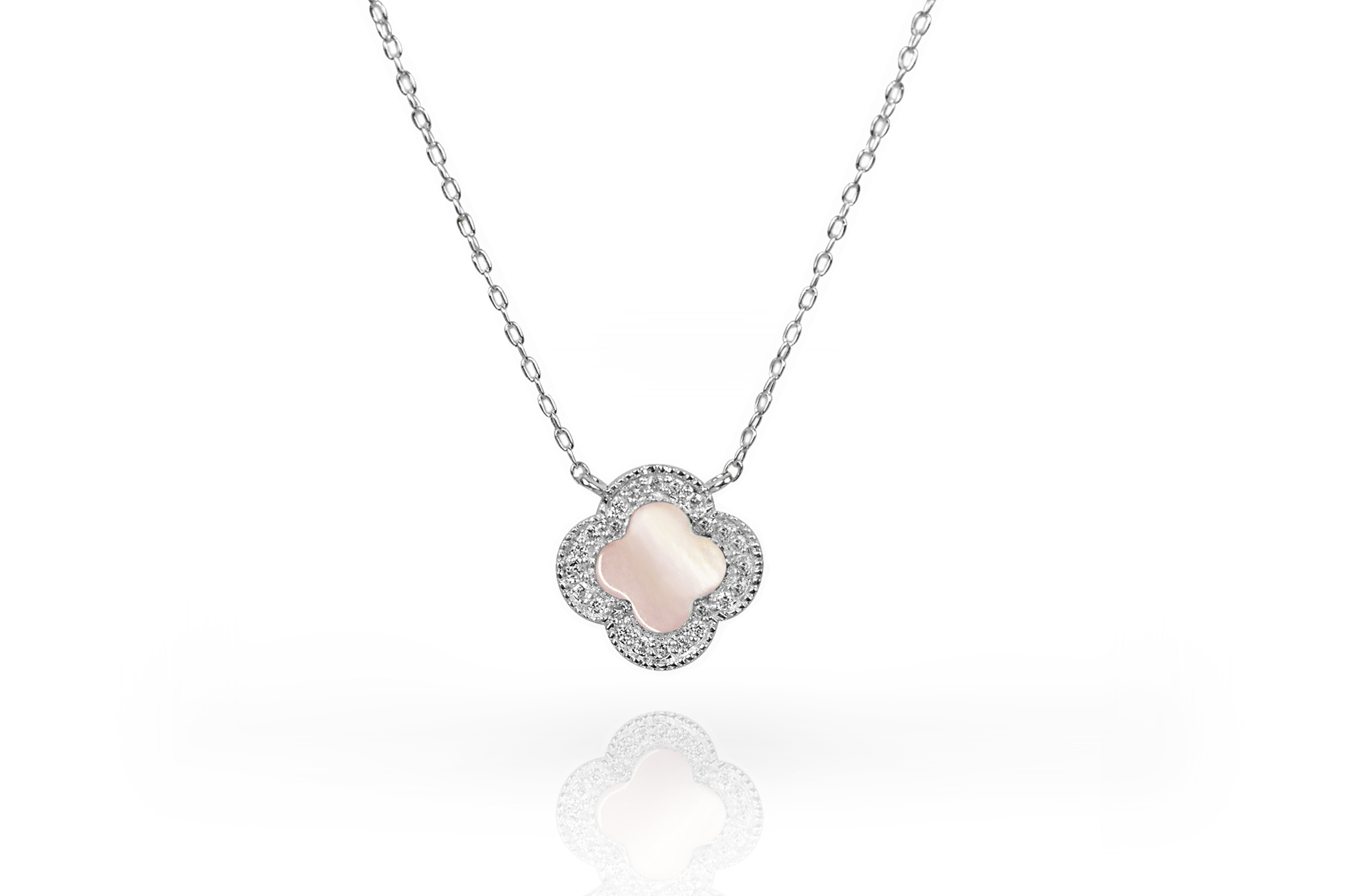 10k White Gold Gemstone Clover Necklace Gemstone Options