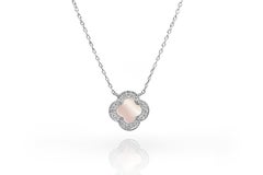 10k White Gold Gemstone Clover Necklace Gemstone Options