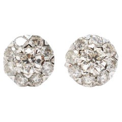 10K White Gold Halo Diamond Stud Earrings