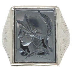 10K White Gold Hand Engraved Men
s Hematite Intaglio Ring Size 10.25 10K White Gold Hand Engraved Men
s Hematite Intaglio Ring Size 10.25