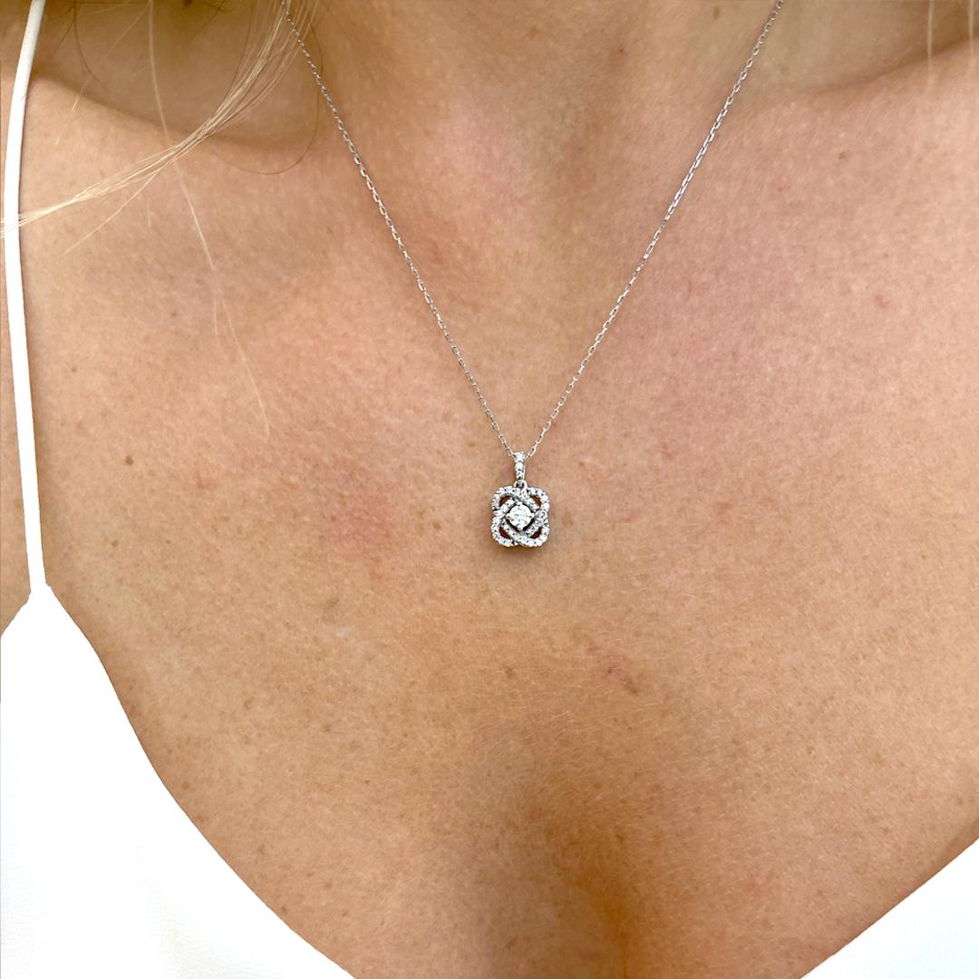 Women's 10K White Gold Ladies Floral Diamond Necklace For Sale