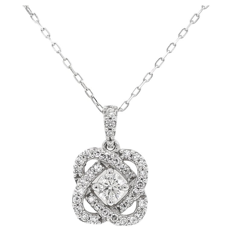 10K White Gold Ladies Floral Diamond Necklace For Sale at 1stDibs