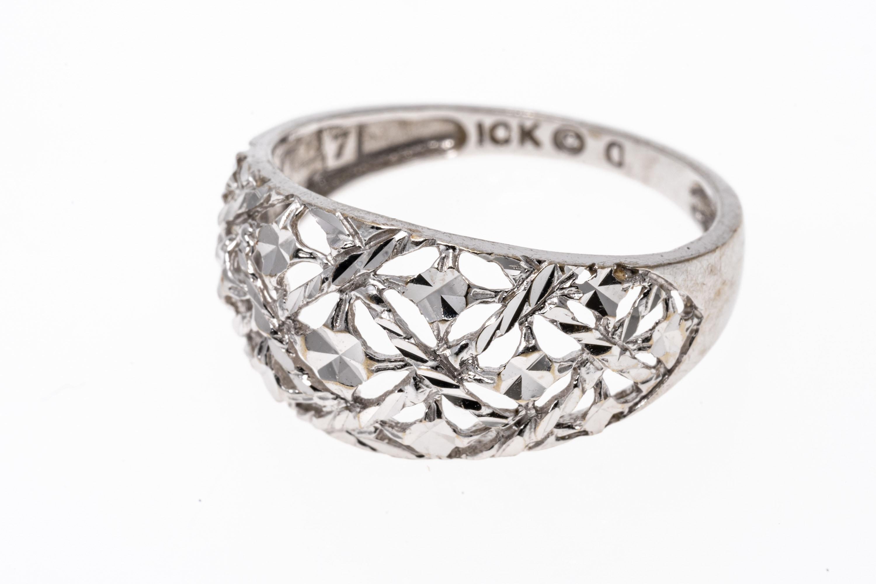 10k White Gold Lattice Style Diamond Cut Dome Ring For Sale 1