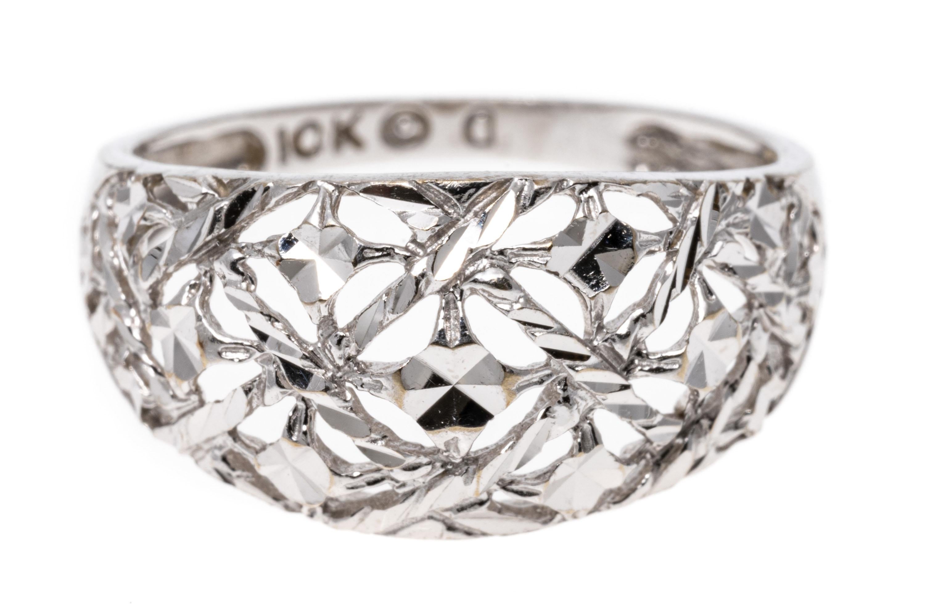 Women's 10k White Gold Lattice Style Diamond Cut Dome Ring For Sale