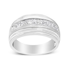 10K White Gold Men's 1.0 Carat 9 Princess Diamond Matte Finish Wedding Band Ring