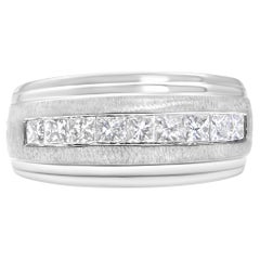 10K White Gold Men's 1.0 Carat 9 Princess Diamond Matte Finish Wedding Band Ring