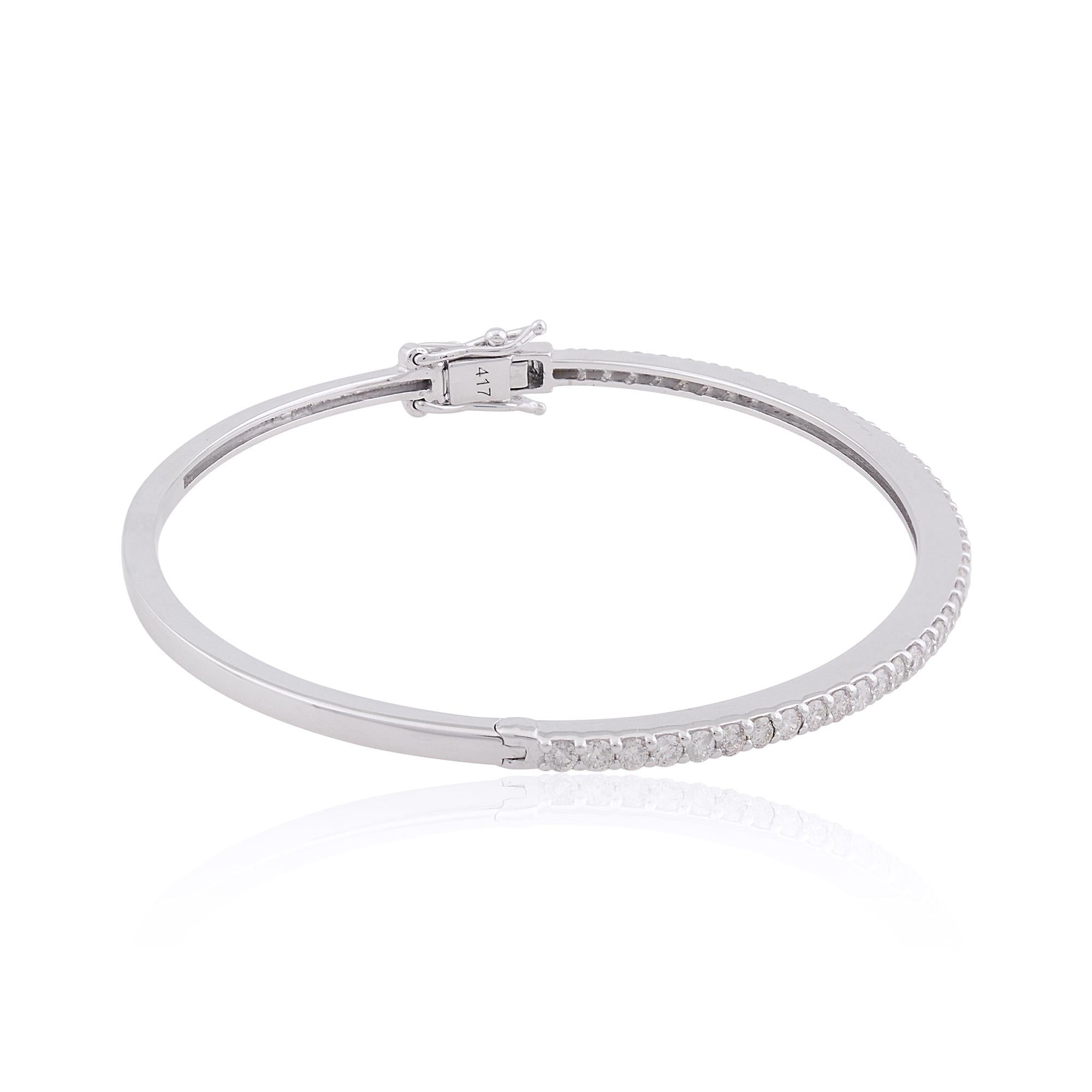 10k Weißgold Natürliche 1.1 Karat. Schlankes Armband mit Diamanten, handgefertigt, feiner Schmuck (Rundschliff) im Angebot