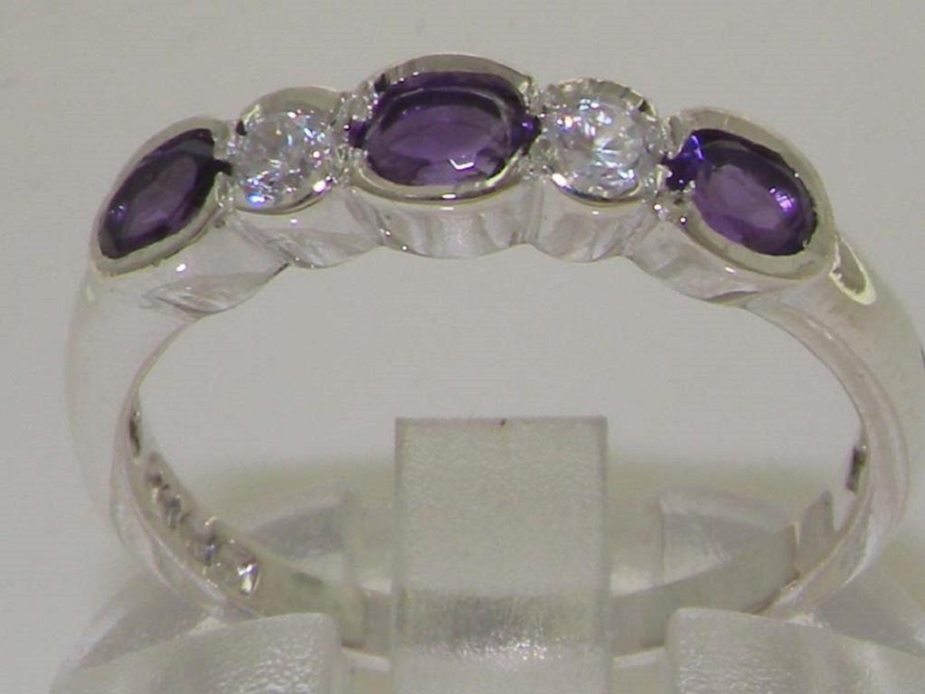 For Sale:  10k White Gold Natural Amethyst & Diamond Womens Eternity Ring Customizable 2