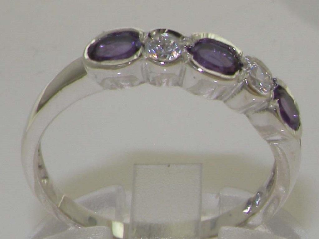 For Sale:  10k White Gold Natural Amethyst & Diamond Womens Eternity Ring Customizable 3