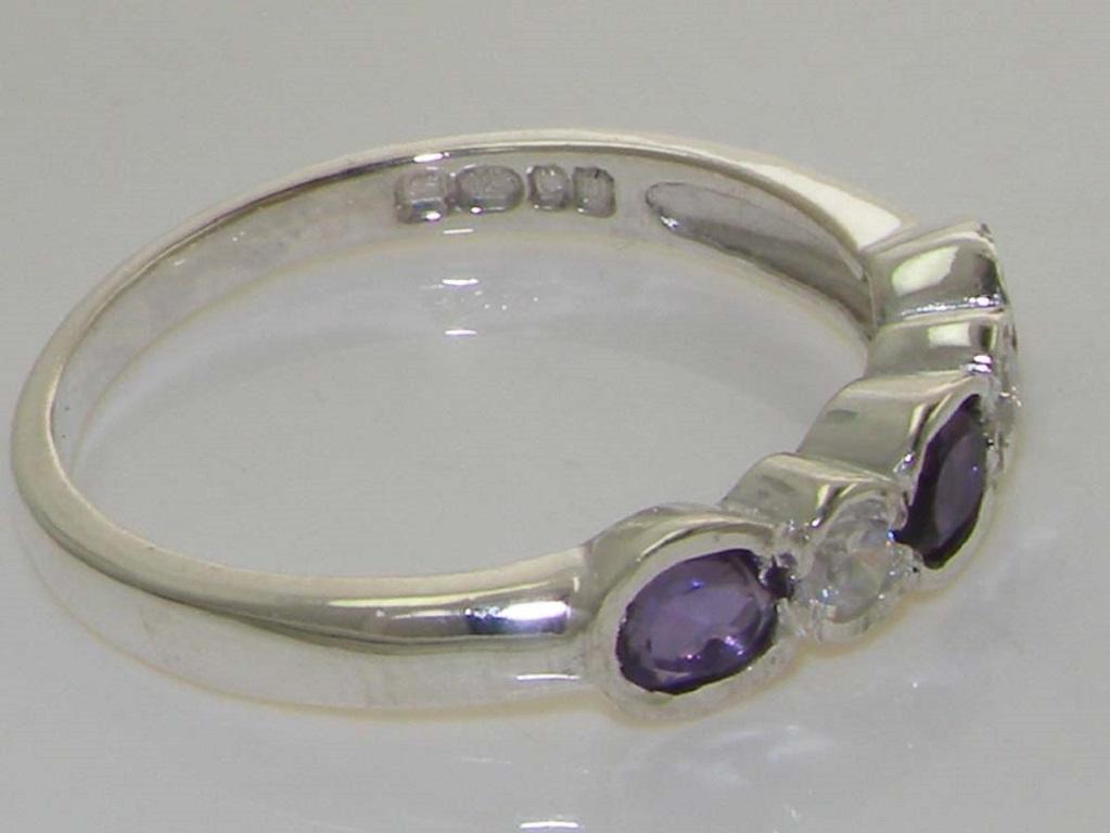For Sale:  10k White Gold Natural Amethyst & Diamond Womens Eternity Ring Customizable 4