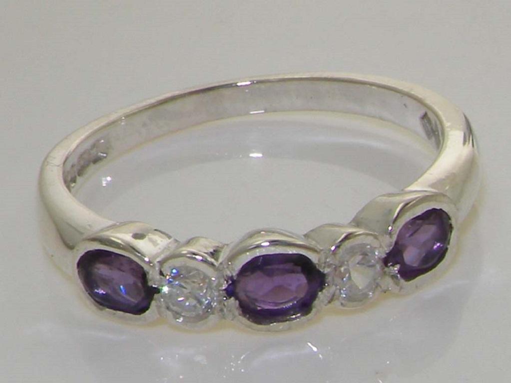 For Sale:  10k White Gold Natural Amethyst & Diamond Womens Eternity Ring Customizable 5