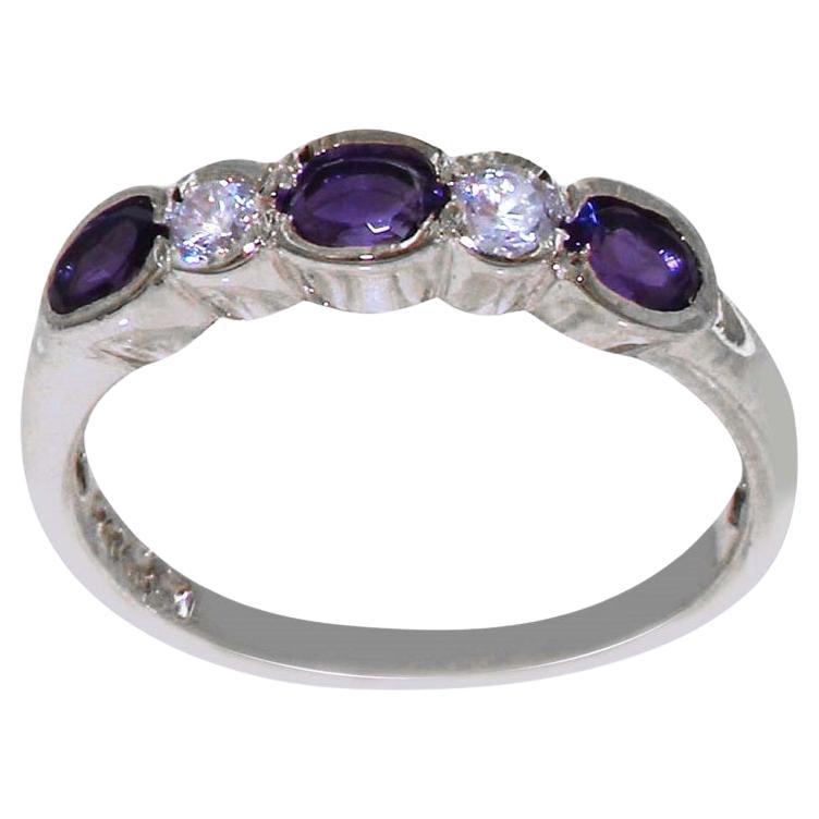 10k White Gold Natural Amethyst & Diamond Womens Eternity Ring Customizable