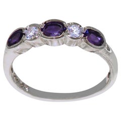 Bague d'éternité pour femme personnalisable en or blanc 10 carats, améthyste naturelle et diamants