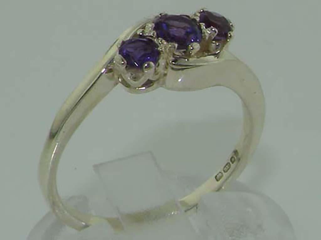 For Sale:  10k White Gold Natural Amethyst Trilogy Ring - Customizable 2