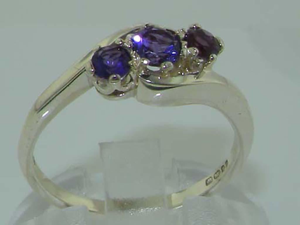 For Sale:  10k White Gold Natural Amethyst Trilogy Ring - Customizable 3