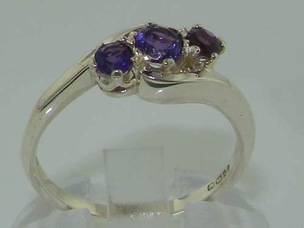 For Sale:  10k White Gold Natural Amethyst Trilogy Ring - Customizable 4