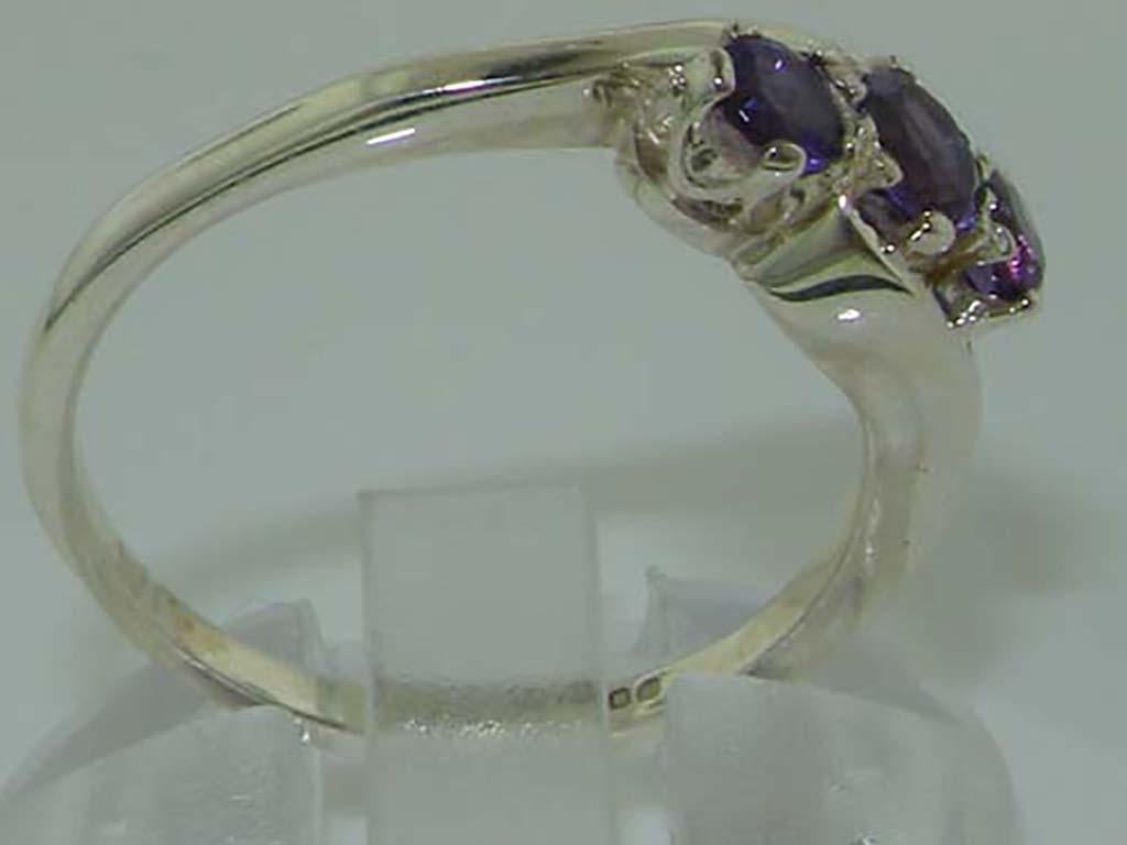 For Sale:  10k White Gold Natural Amethyst Trilogy Ring - Customizable 5