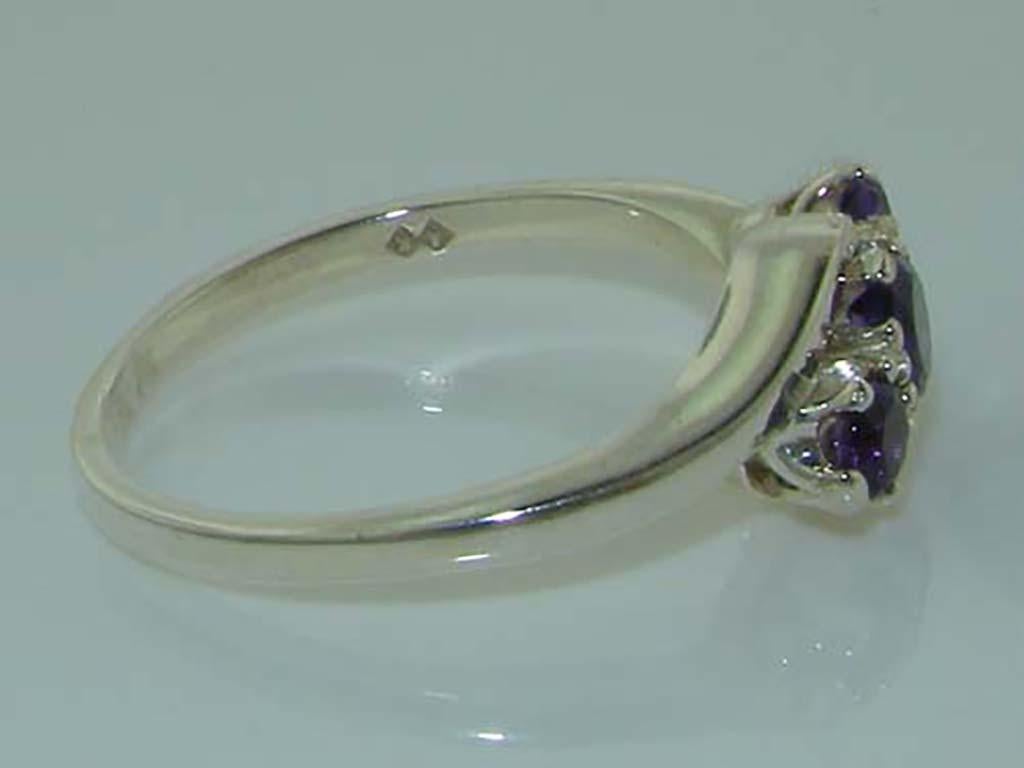 For Sale:  10k White Gold Natural Amethyst Trilogy Ring - Customizable 6