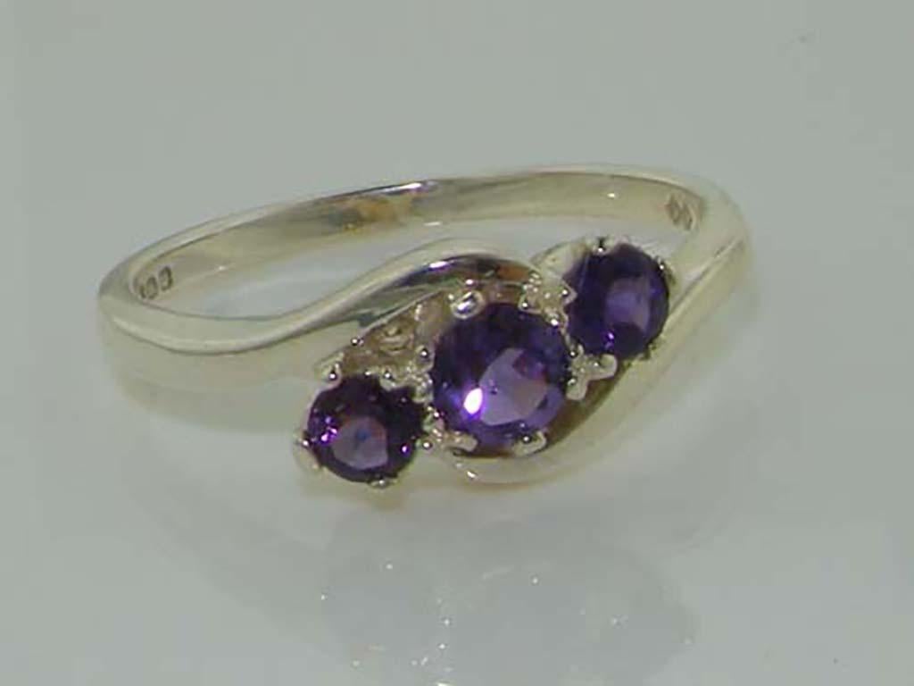 For Sale:  10k White Gold Natural Amethyst Trilogy Ring - Customizable 7